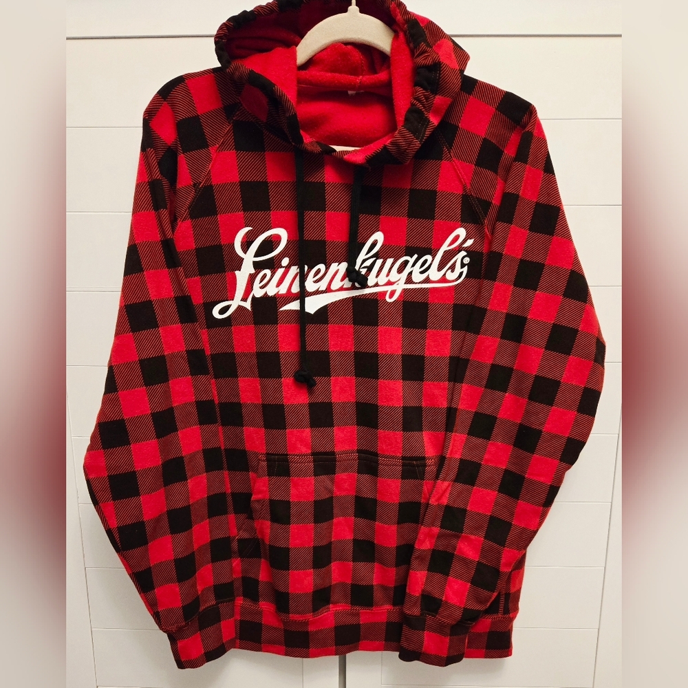 Leinenkugels Sweatshirt Hoodie Unisex Med Red Black Buffalo Plaid Beer Brewing